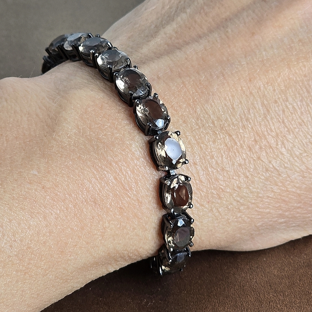 925 Sterling Silver Bracelet 7" with Genuine Smoky Quartz